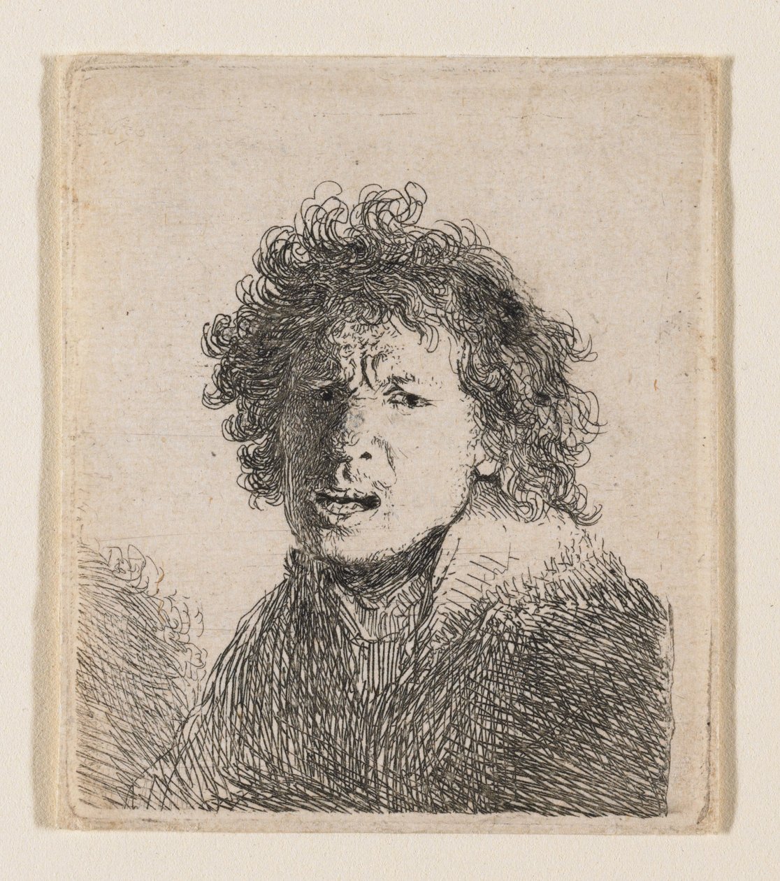 Zelfportret alsof ik aan het schreeuwen ben door Rembrandt van Rijn