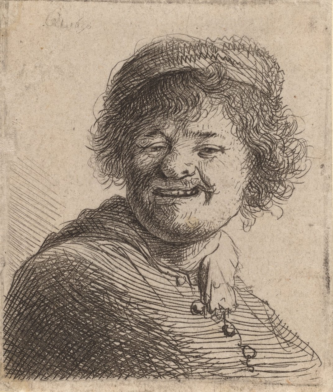Zelfportret met een Pet: Lachend, 1630 door Rembrandt van Rijn