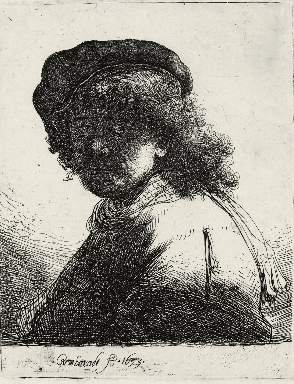 Zelfportret met een Muts en Sjaal met Donker Gezicht, 1633 door Rembrandt van Rijn