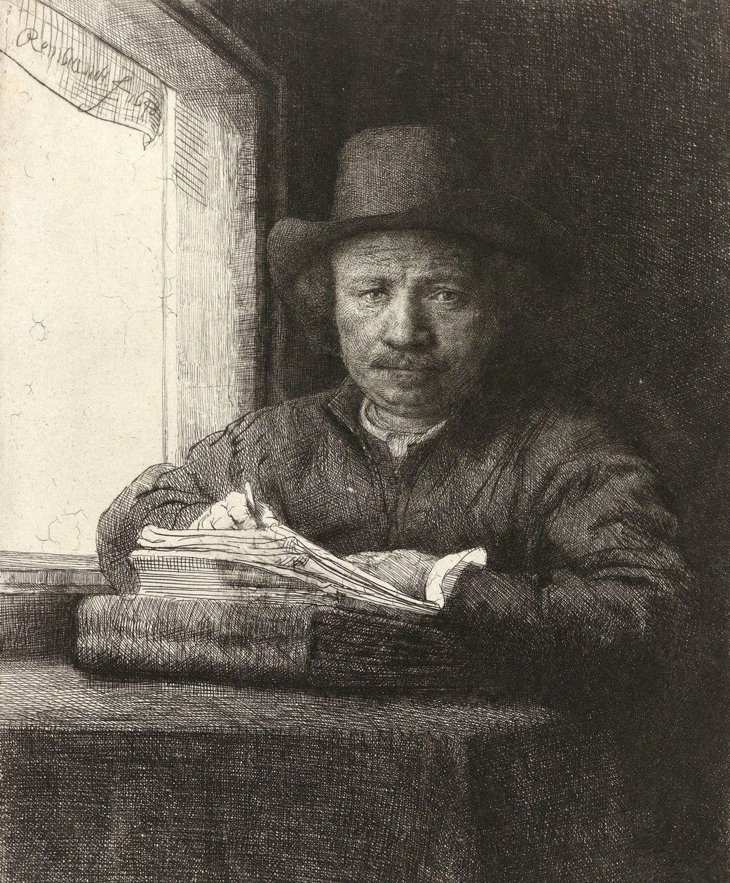 Zelfportret ets bij een raam, 1648 door Rembrandt van Rijn