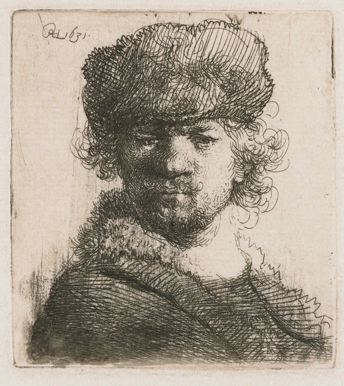 Zelfportret met een zware bontmuts door Rembrandt van Rijn