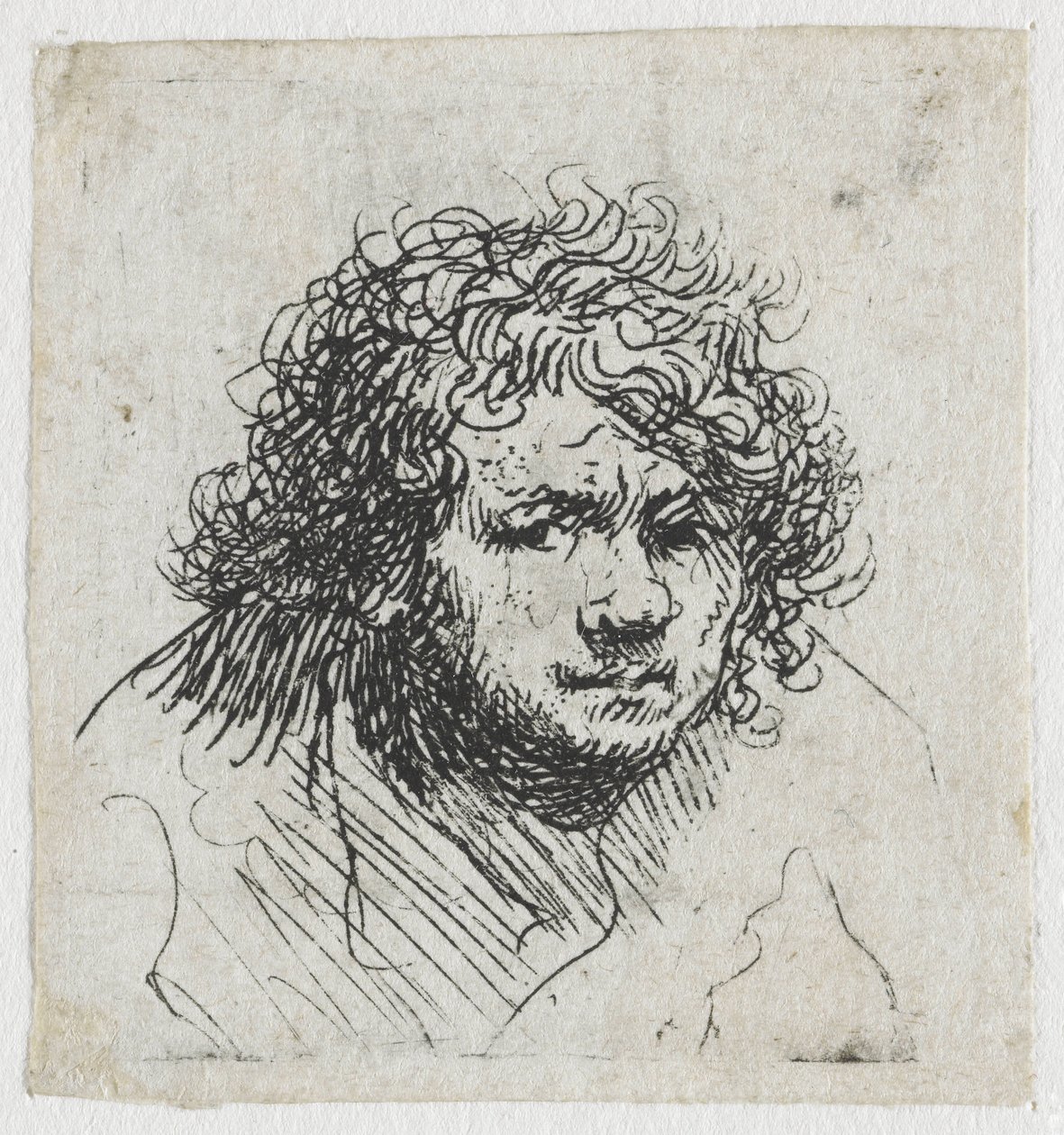 Zelfportret leunend naar voren: buste door Rembrandt van Rijn