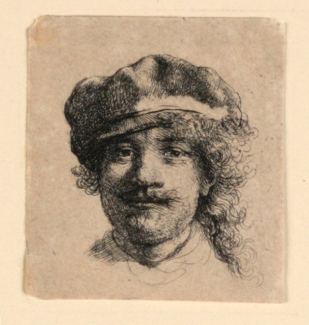Zelfportret met een Zachte Pet: Gezicht van Voren, Alleen Hoofd door Rembrandt van Rijn