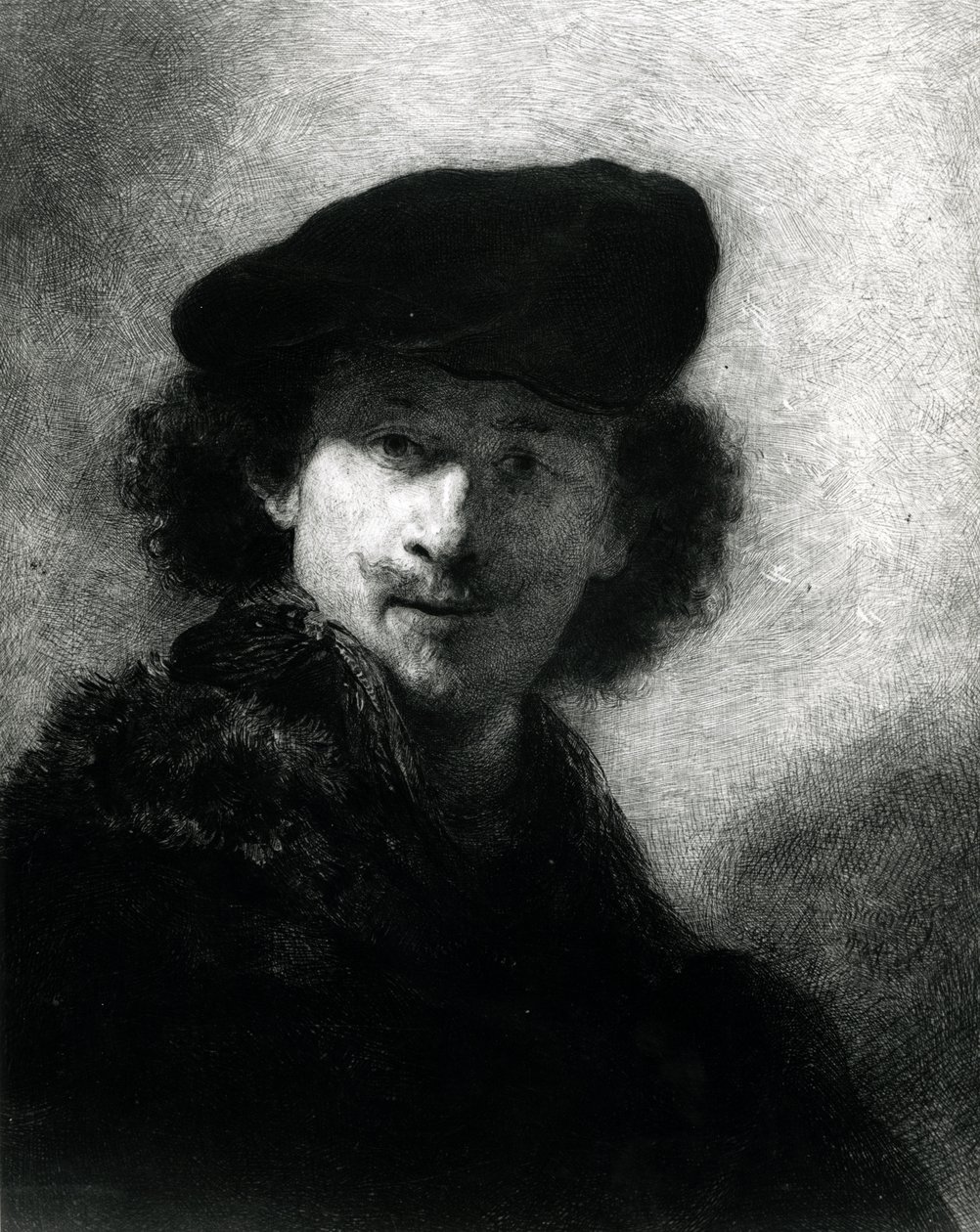 Zelfportret met een Fluwelen Baret door Rembrandt van Rijn