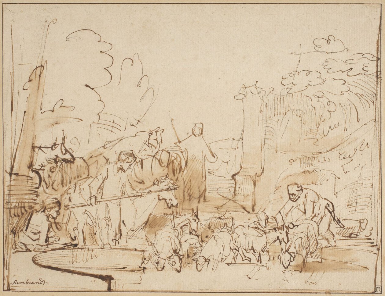Herder en herders door Rembrandt van Rijn
