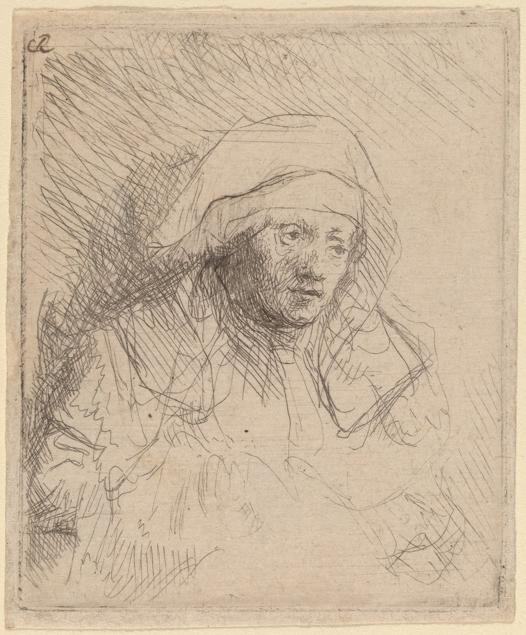 Zieke vrouw met een grote witte hoofddoek (Saskia) door Rembrandt van Rijn