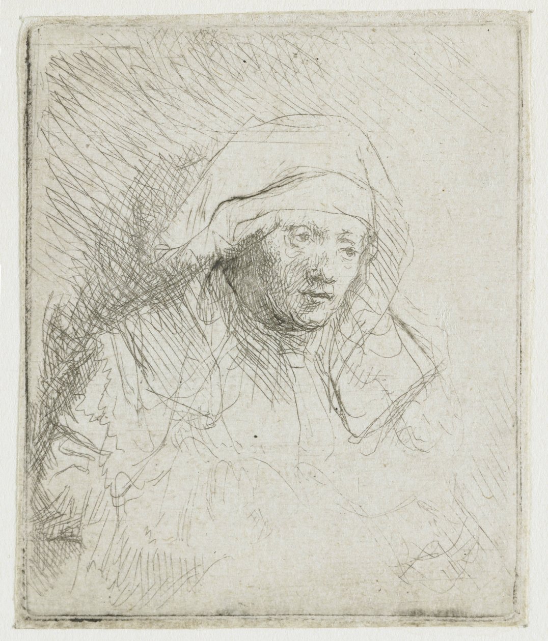 Zieke vrouw met een grote witte hoofdtooi (Saskia) door Rembrandt van Rijn