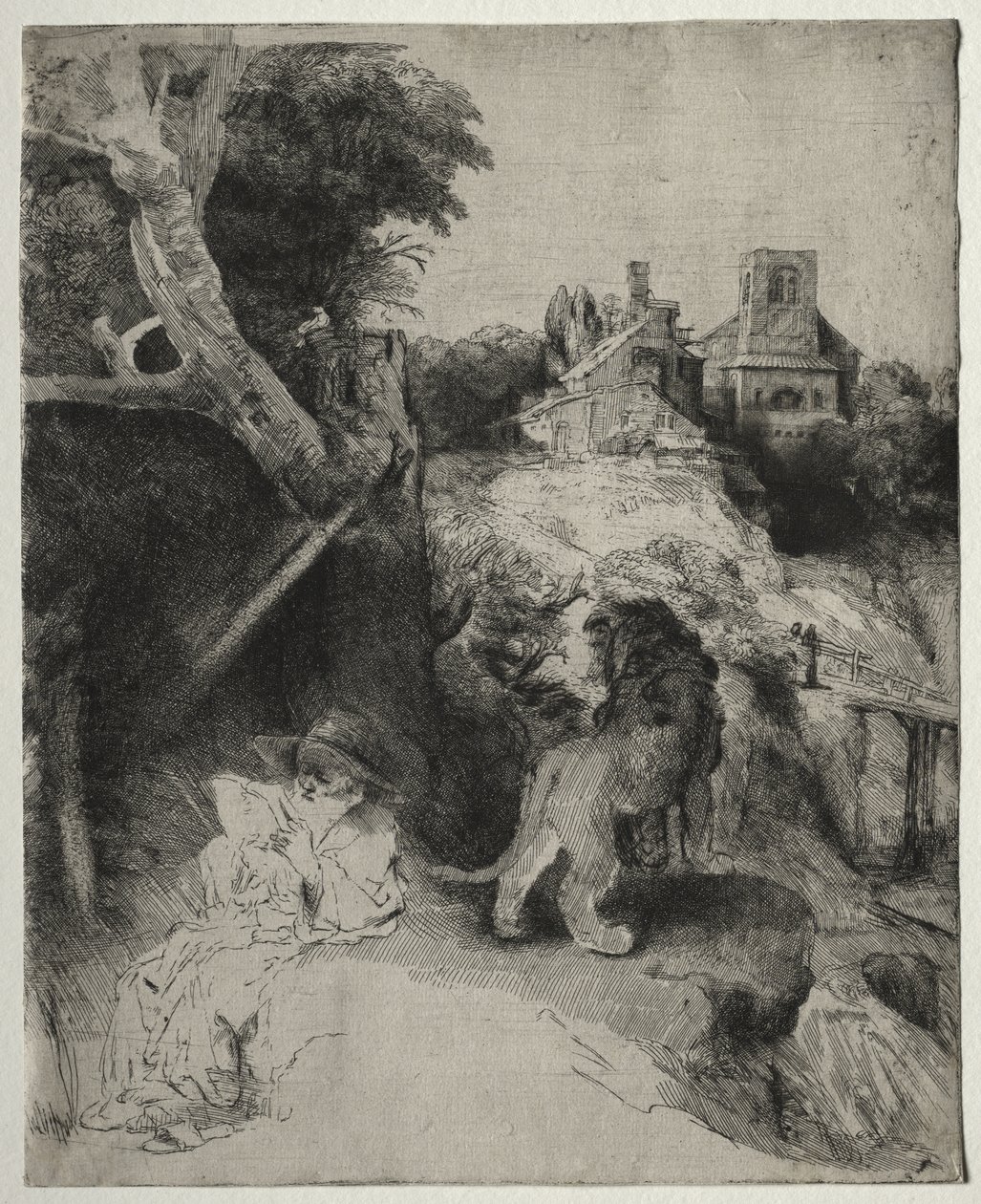 St. Hiëronymus Lezend in een Italiaans Landschap door Rembrandt van Rijn