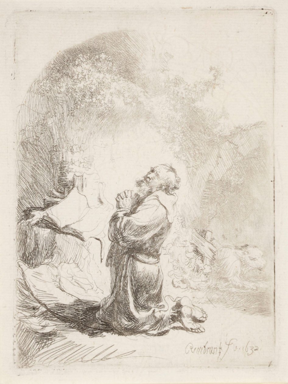De heilige Hiëronymus in gebed door Rembrandt van Rijn