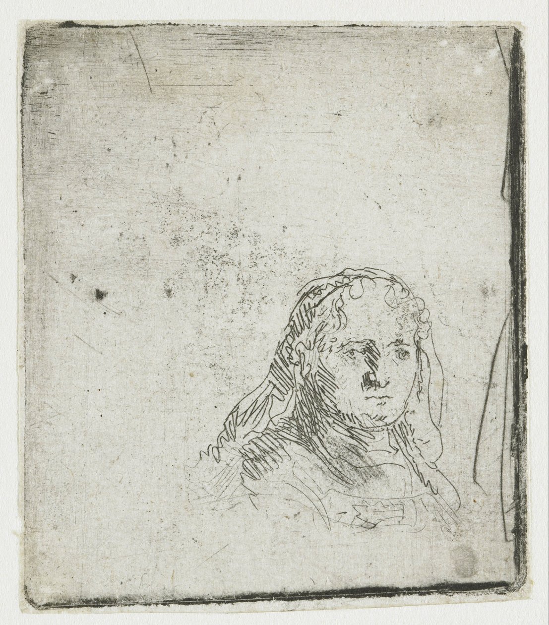Studie naar het hoofd van een vrouw door Rembrandt van Rijn