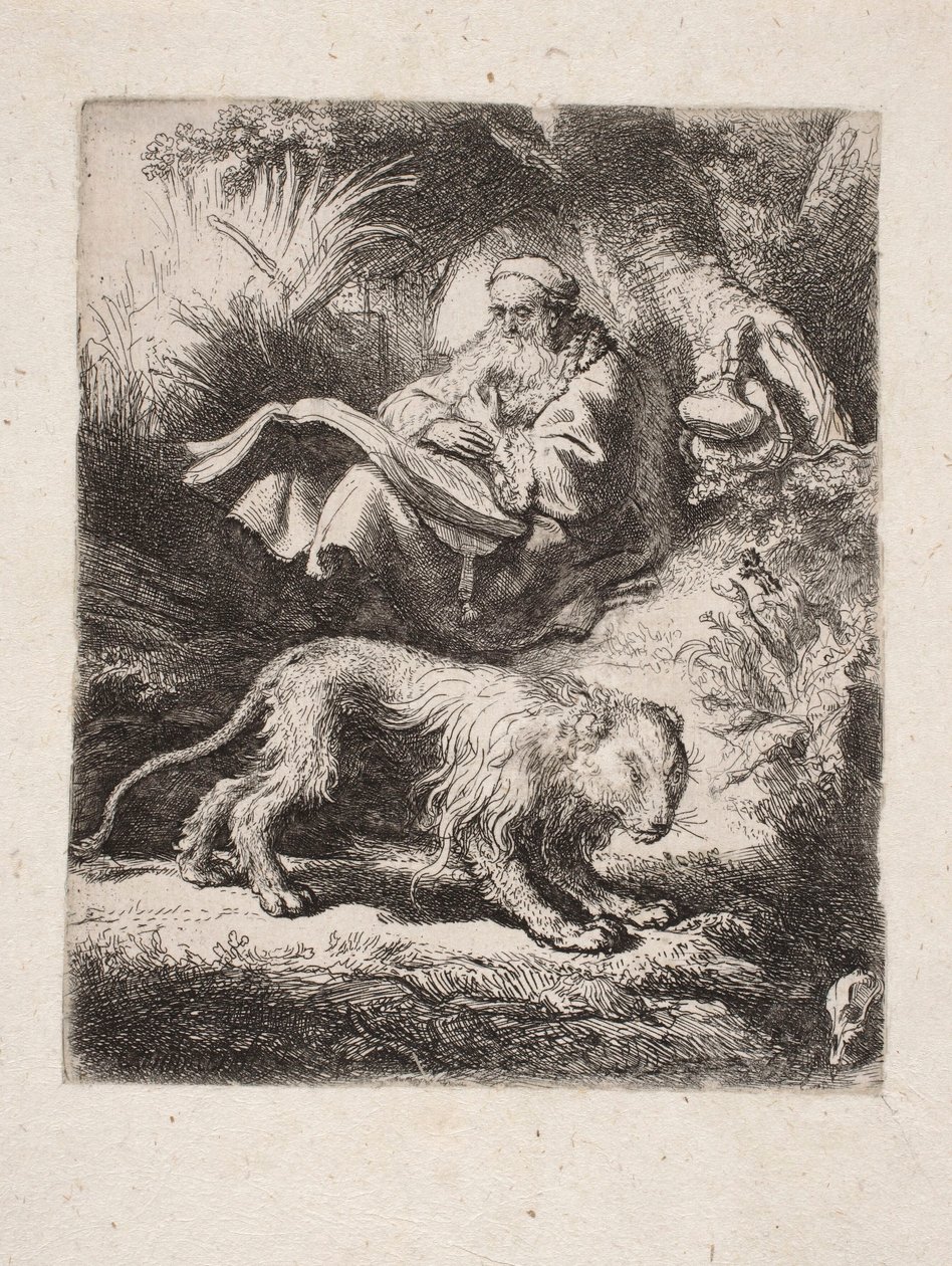 De heilige Hiëronymus aan het lezen door Rembrandt van Rijn
