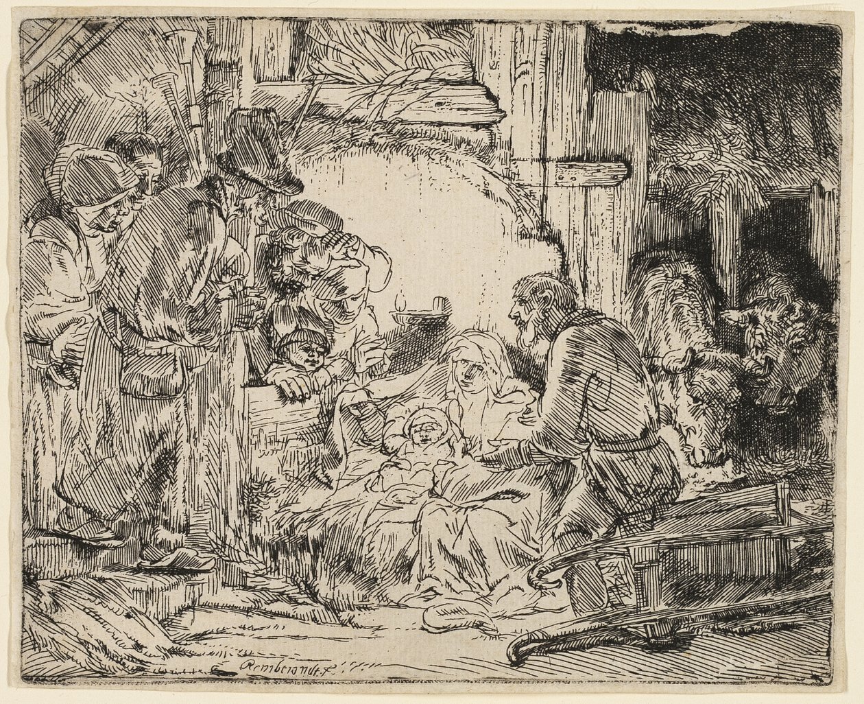 De Aanbidding van de Herders: Met de Lamp door Rembrandt van Rijn