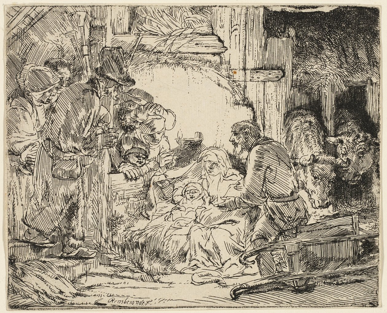De Aanbidding van de Herders: Met de Lamp door Rembrandt van Rijn
