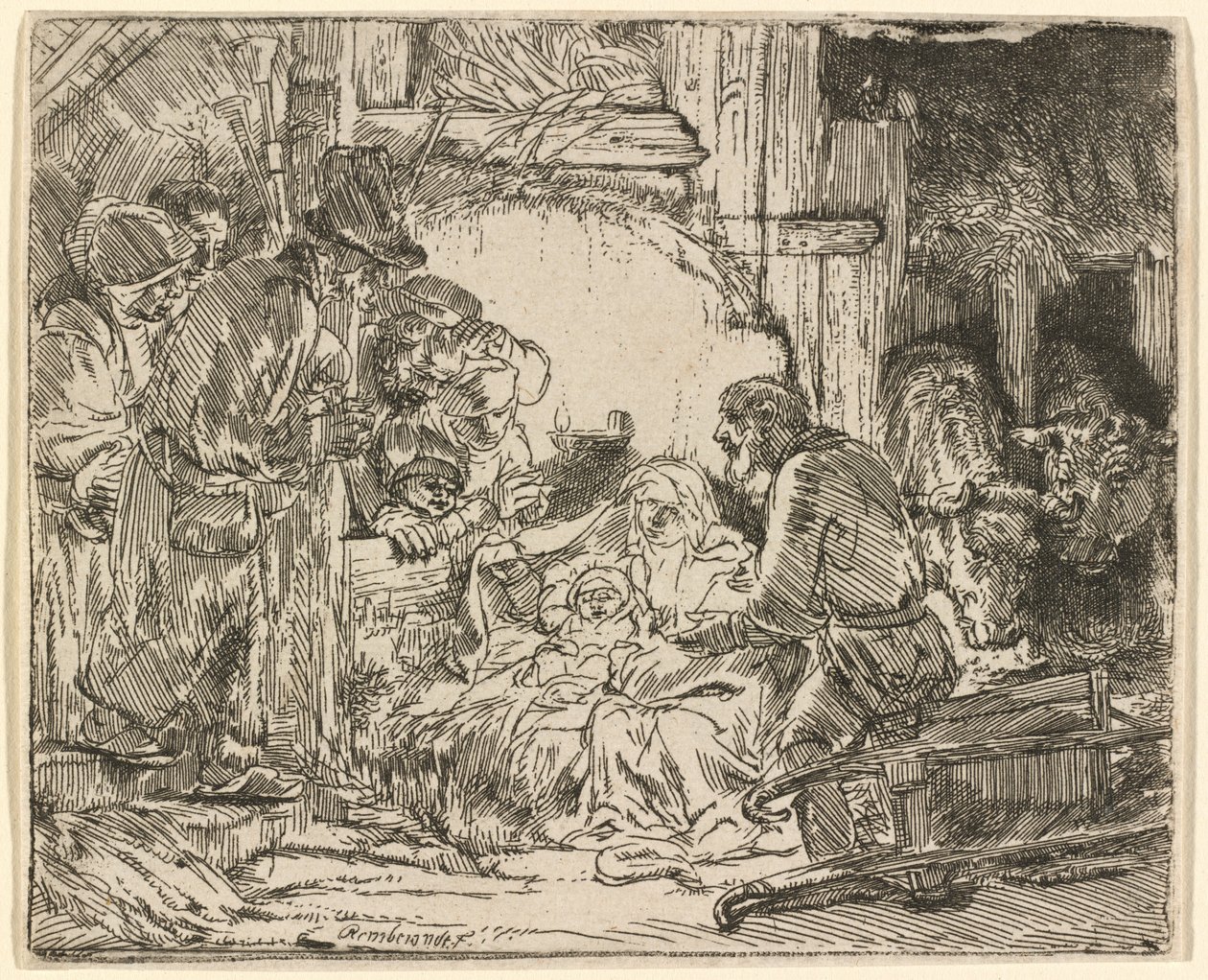 De aanbidding van de herders: met de lamp door Rembrandt van Rijn