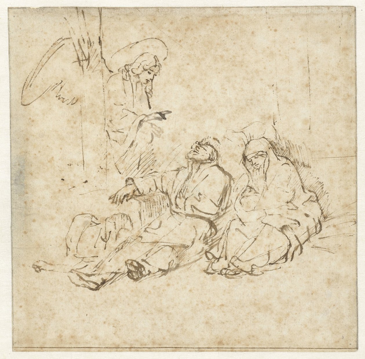 De engel die in een droom aan Jozef verscheen door Rembrandt van Rijn