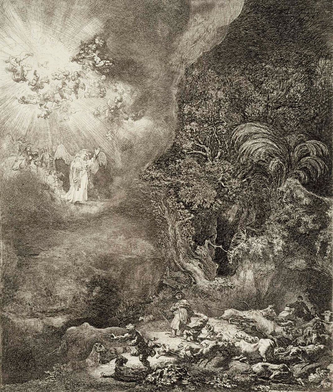 De engel die aan de herders verscheen door Rembrandt van Rijn