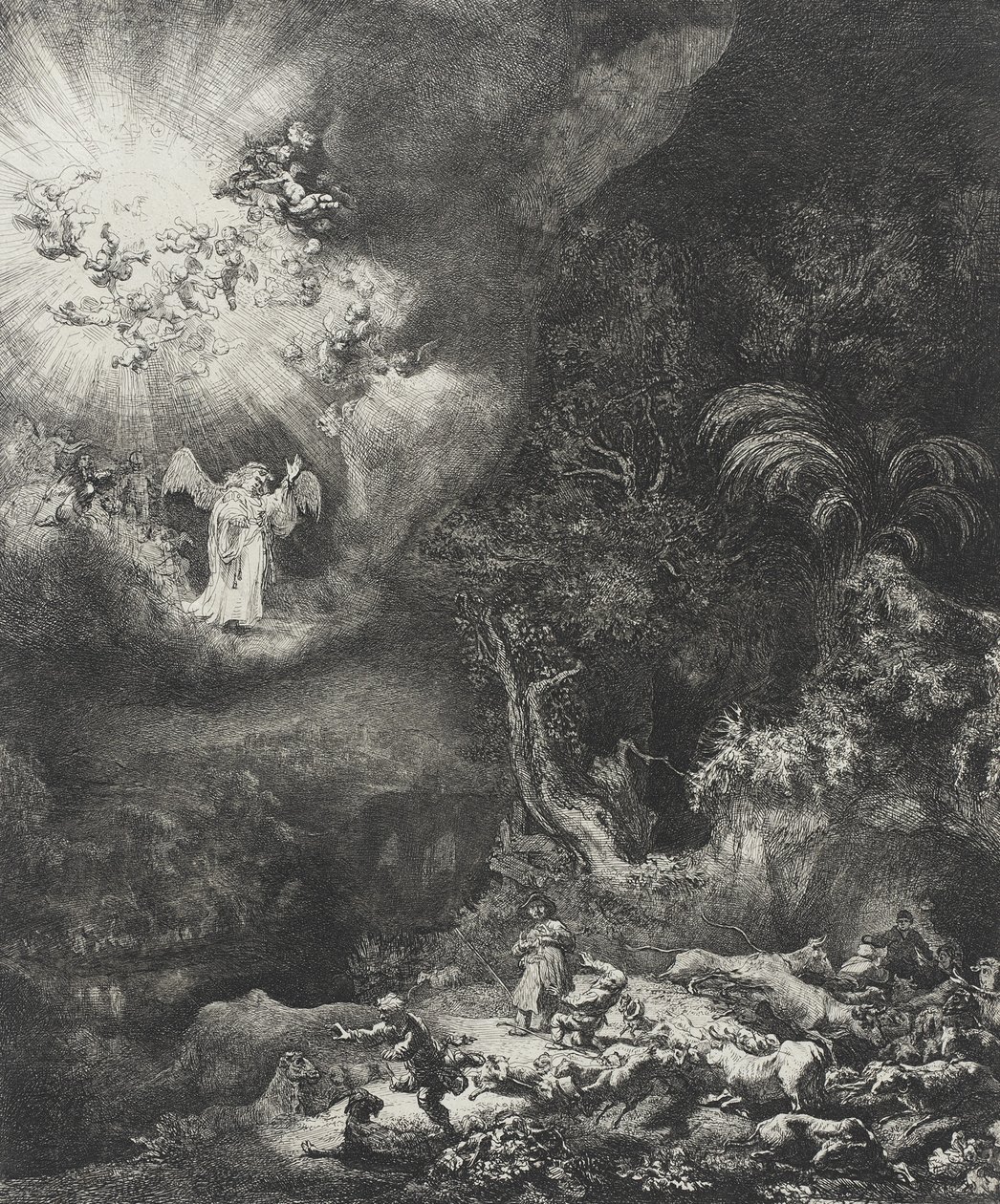 De Engel Verschijnt aan de Herders, 1634 door Rembrandt van Rijn