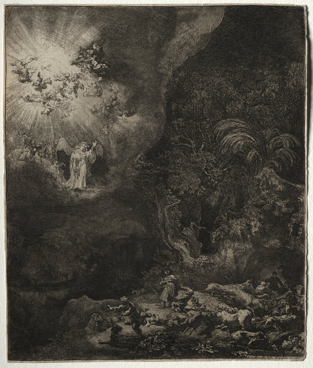 De Engel Verschijnt aan de Herders, 1634 door Rembrandt van Rijn