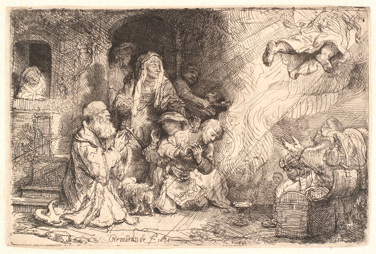 De engel vertrekt uit Tobits familie door Rembrandt van Rijn