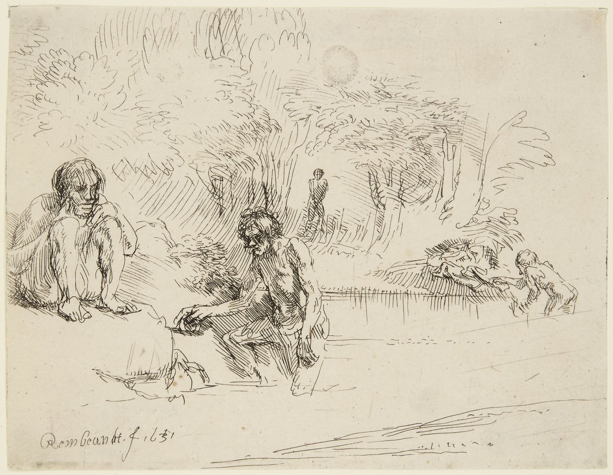 De baders (Bartsch 195; Hind 250 II) door Rembrandt van Rijn