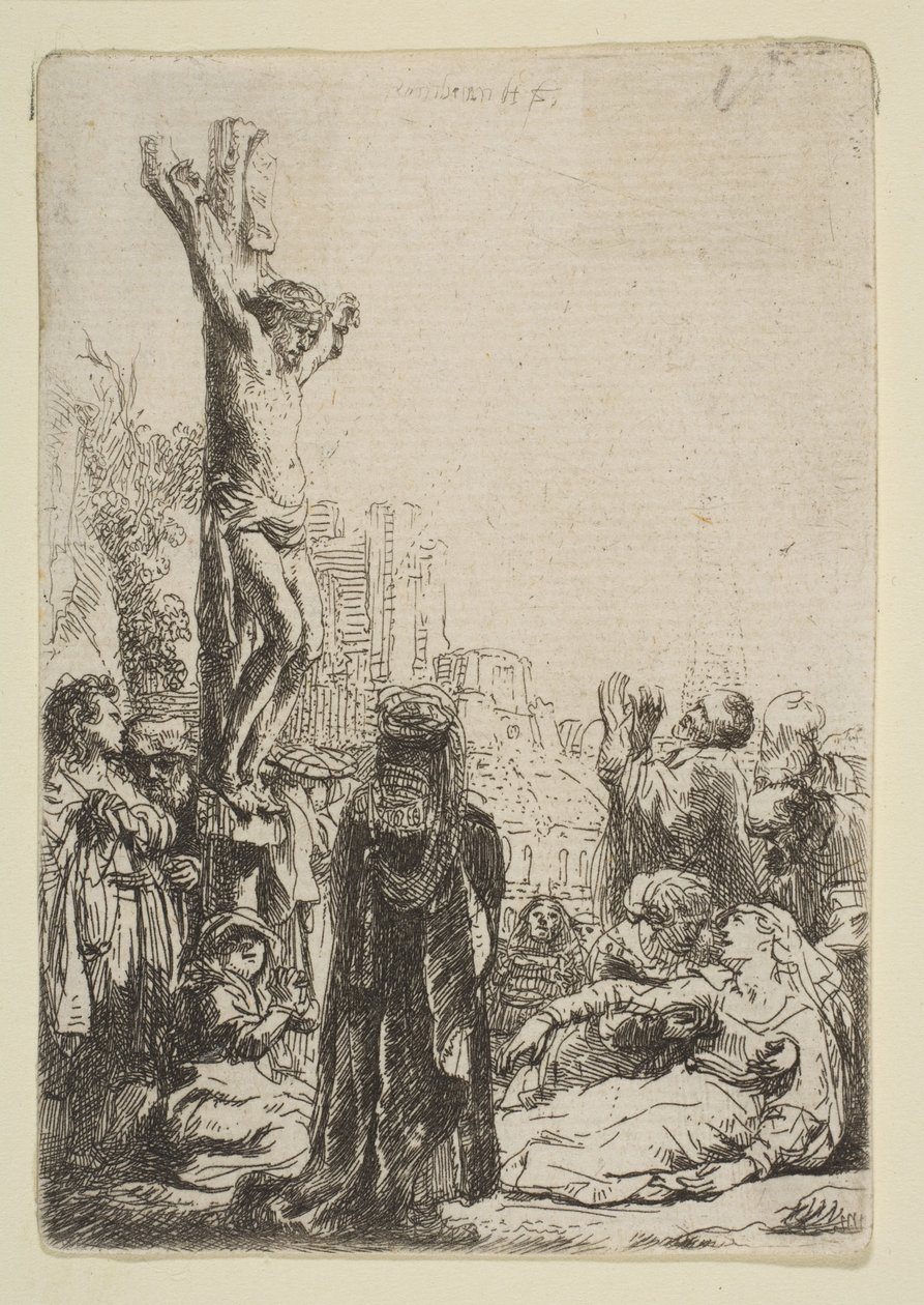 De kruisiging: kleine plaat, ca. 1635 door Rembrandt van Rijn