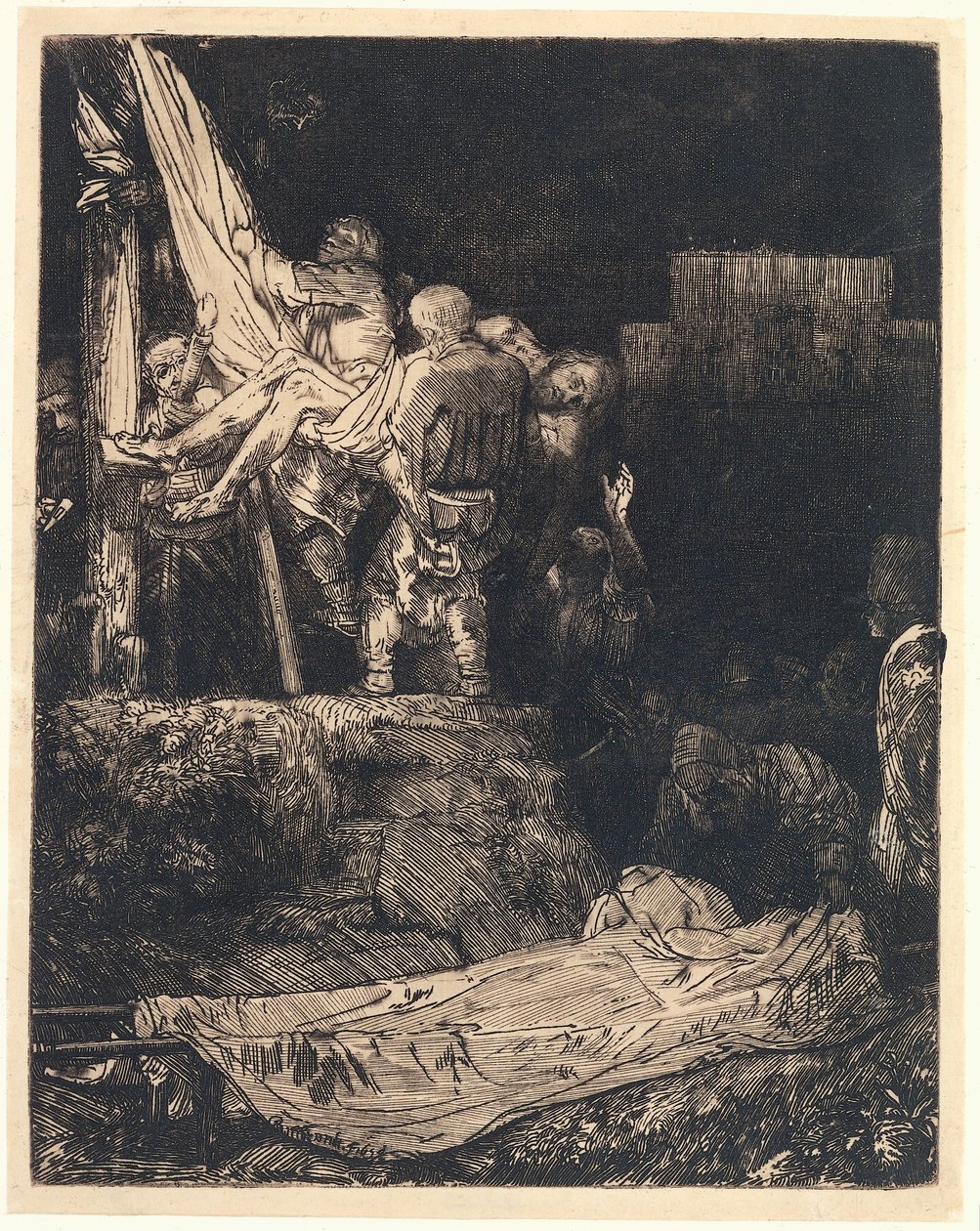De kruisafneming bij fakkellicht door Rembrandt van Rijn