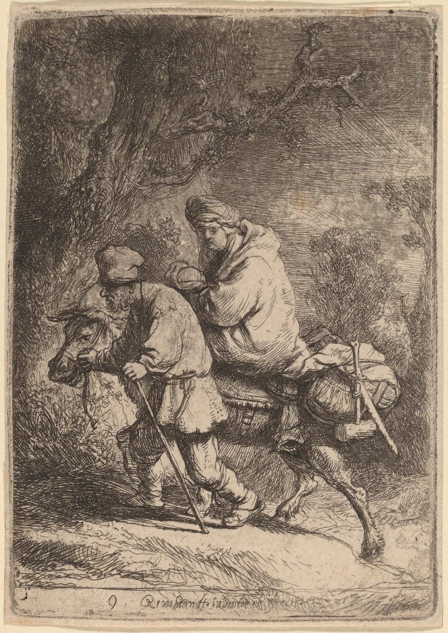 De vlucht naar Egypte: Klein door Rembrandt van Rijn