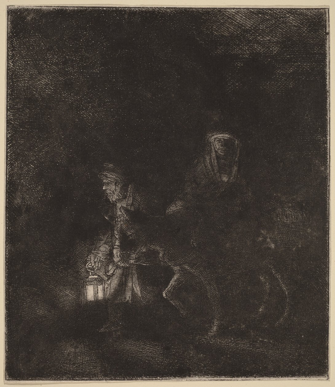 De vlucht naar Egypte: een nachtelijk stuk door Rembrandt van Rijn