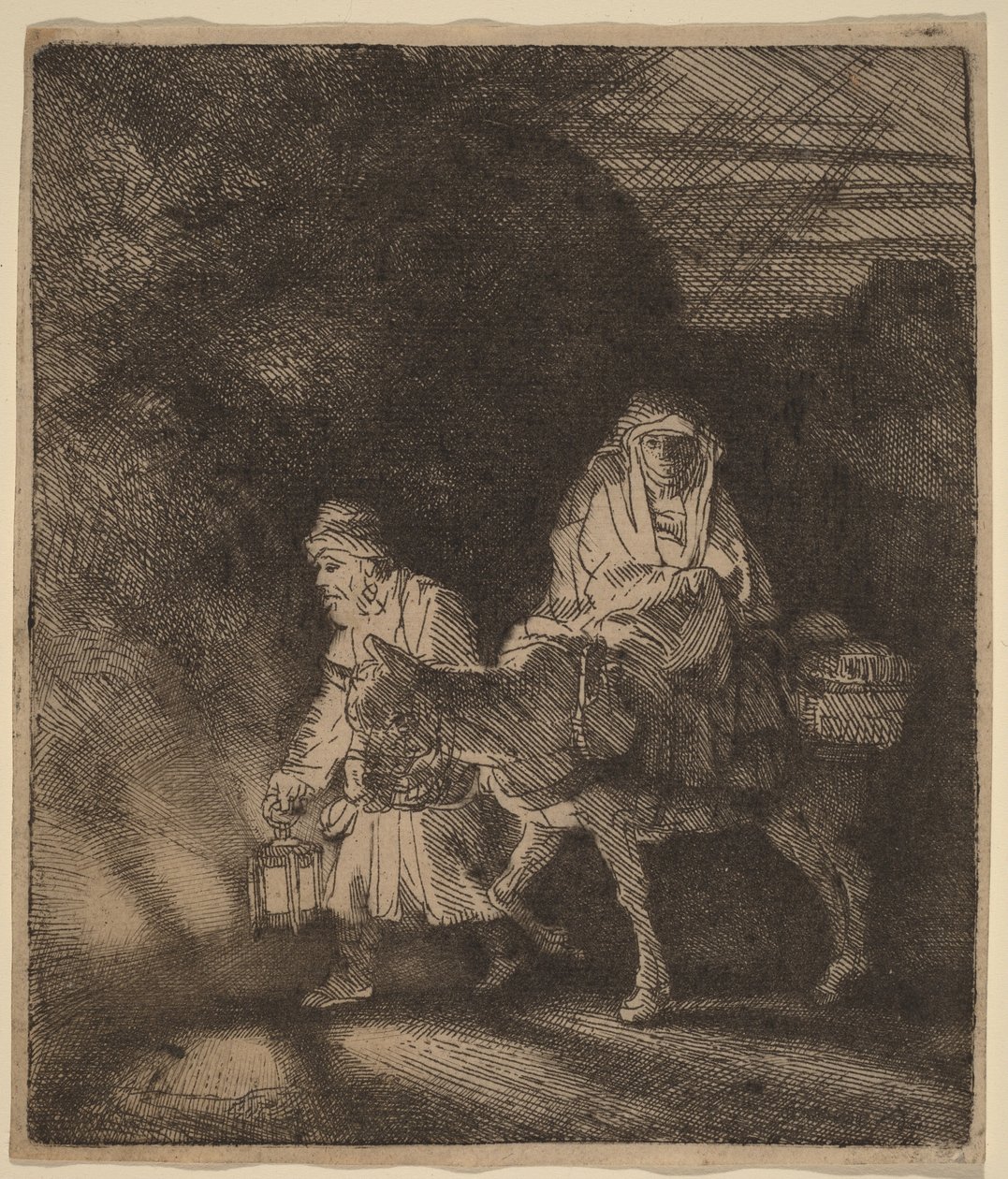De vlucht naar Egypte: een nachtelijk stuk door Rembrandt van Rijn