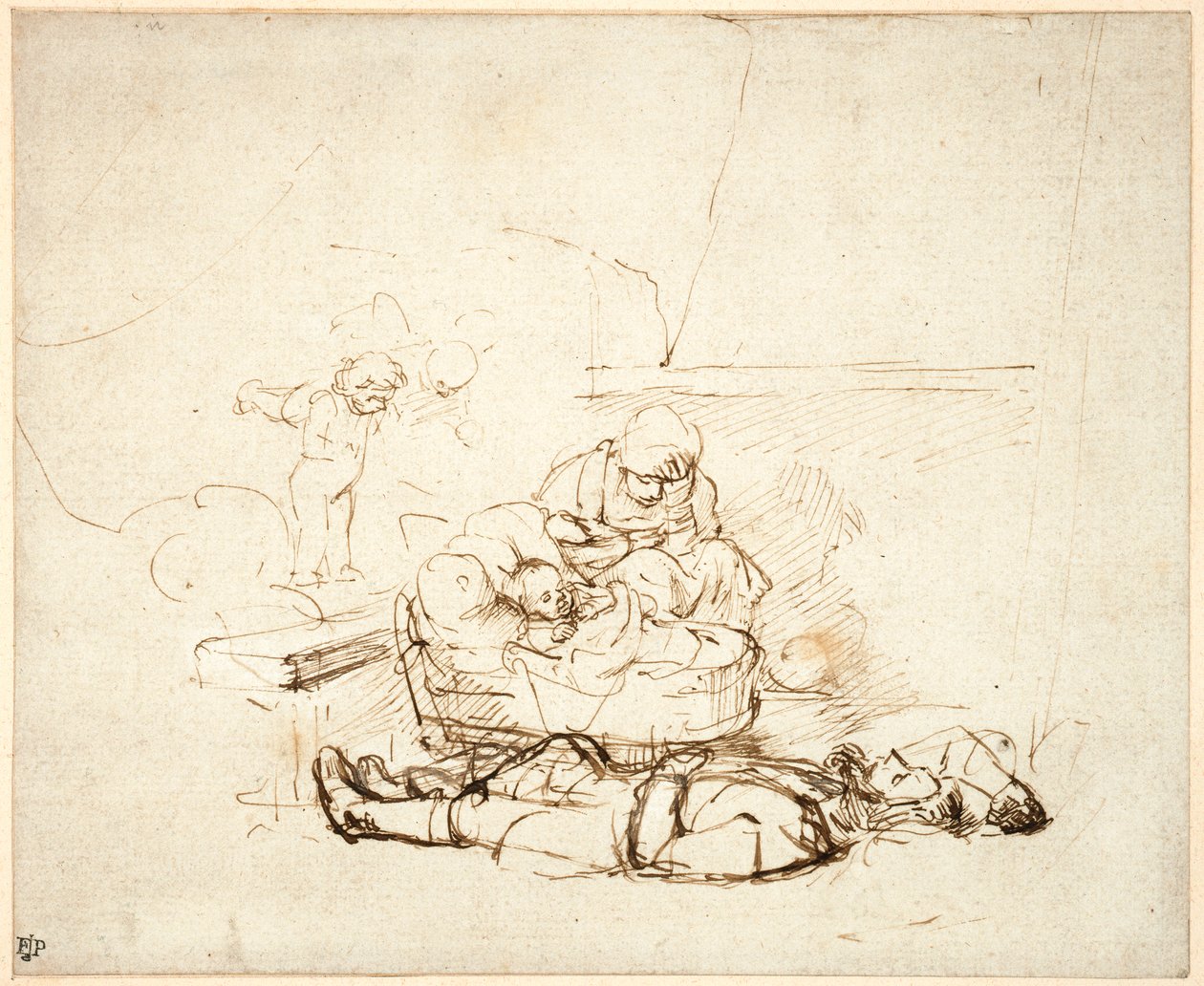 De Heilige Familie Slapend, met Engelen, 1645 door Rembrandt van Rijn