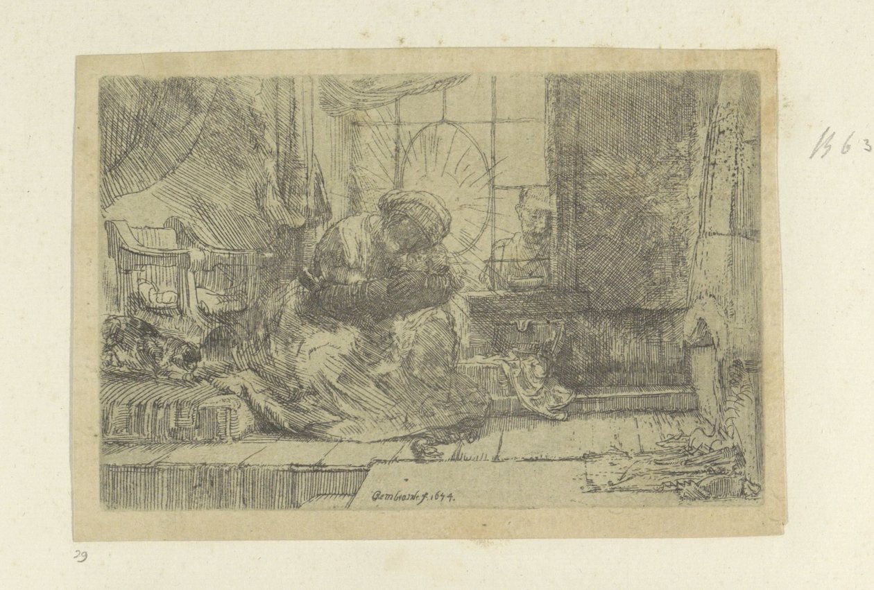 De Heilige Familie met de Kat en Slang door Rembrandt van Rijn