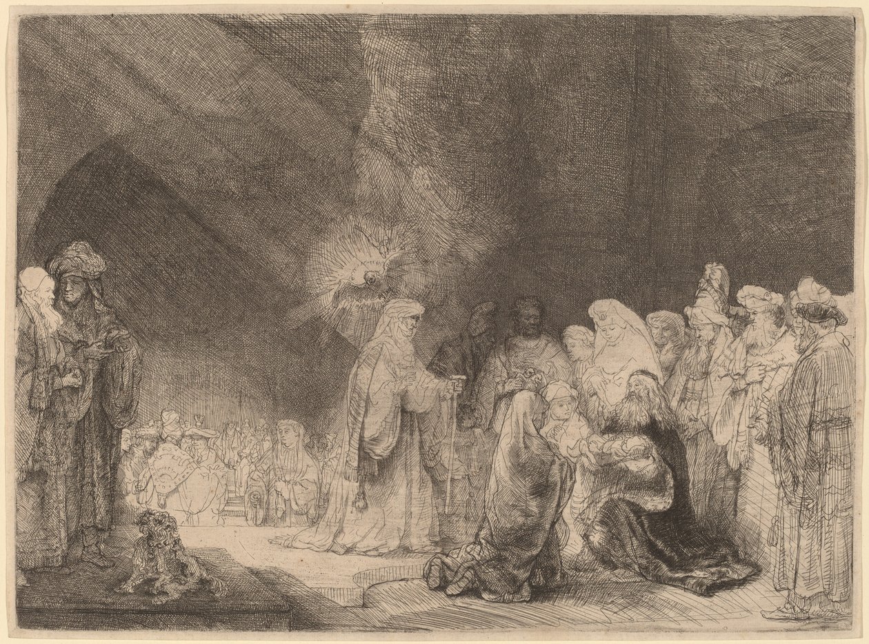 De presentatie in de tempel: Langwerpige prent door Rembrandt van Rijn