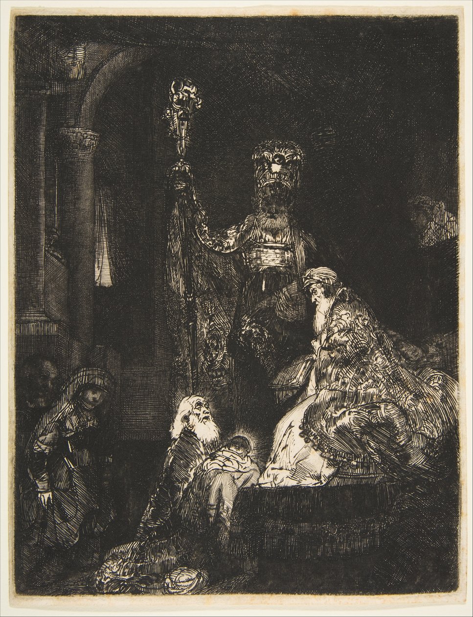 De presentatie in de tempel in de donkere manier, ca. 1654 door Rembrandt van Rijn