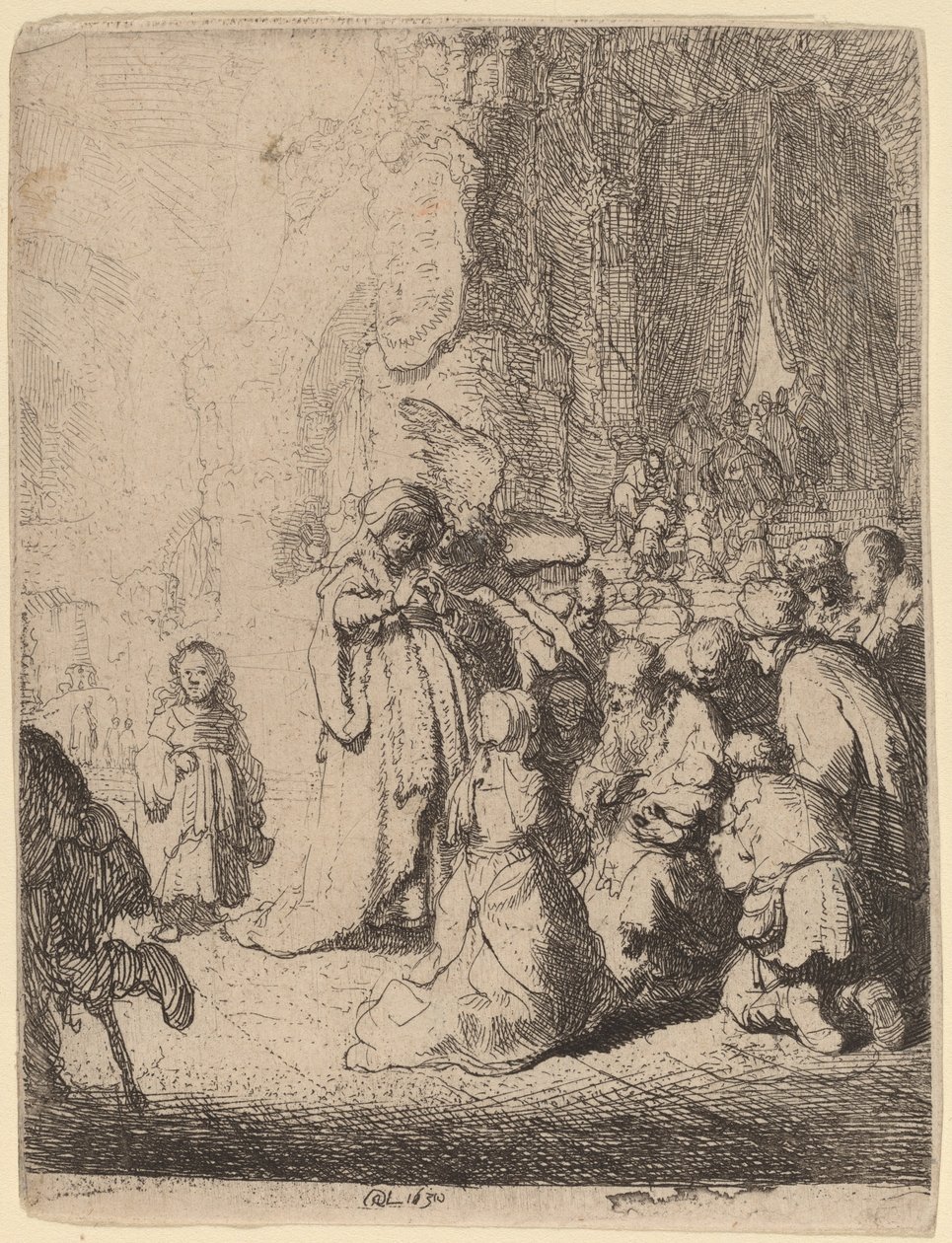 De Presentatie in de Tempel met de Engel: Kleine Plaat door Rembrandt van Rijn