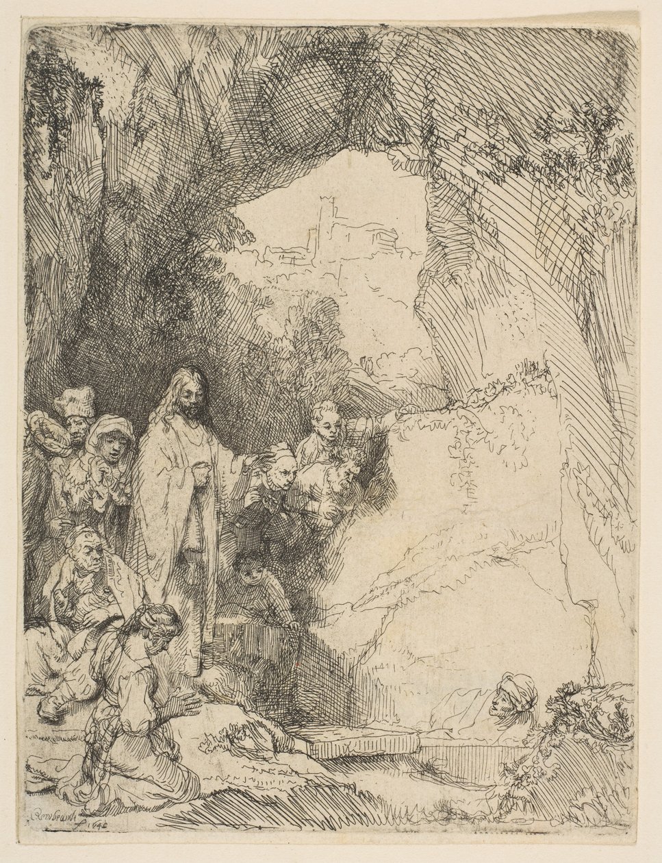 De opwekking van Lazarus, kleine plaat door Rembrandt van Rijn