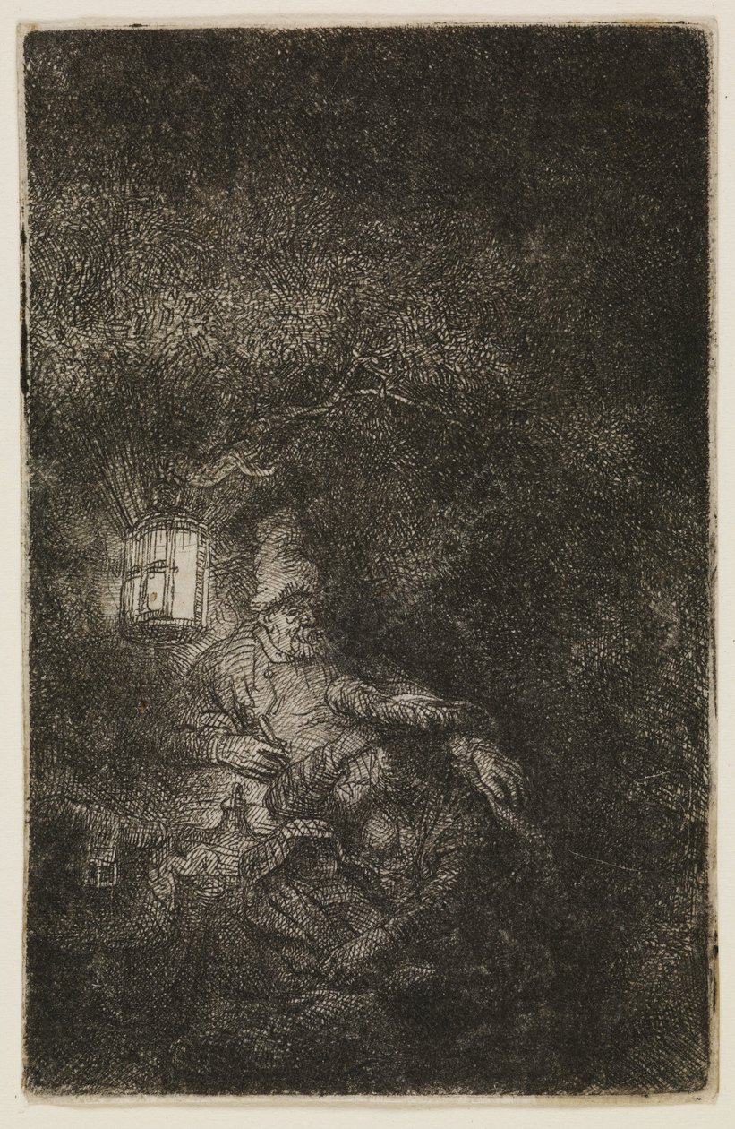 De rust tijdens de vlucht (een nachtelijk stuk) door Rembrandt van Rijn