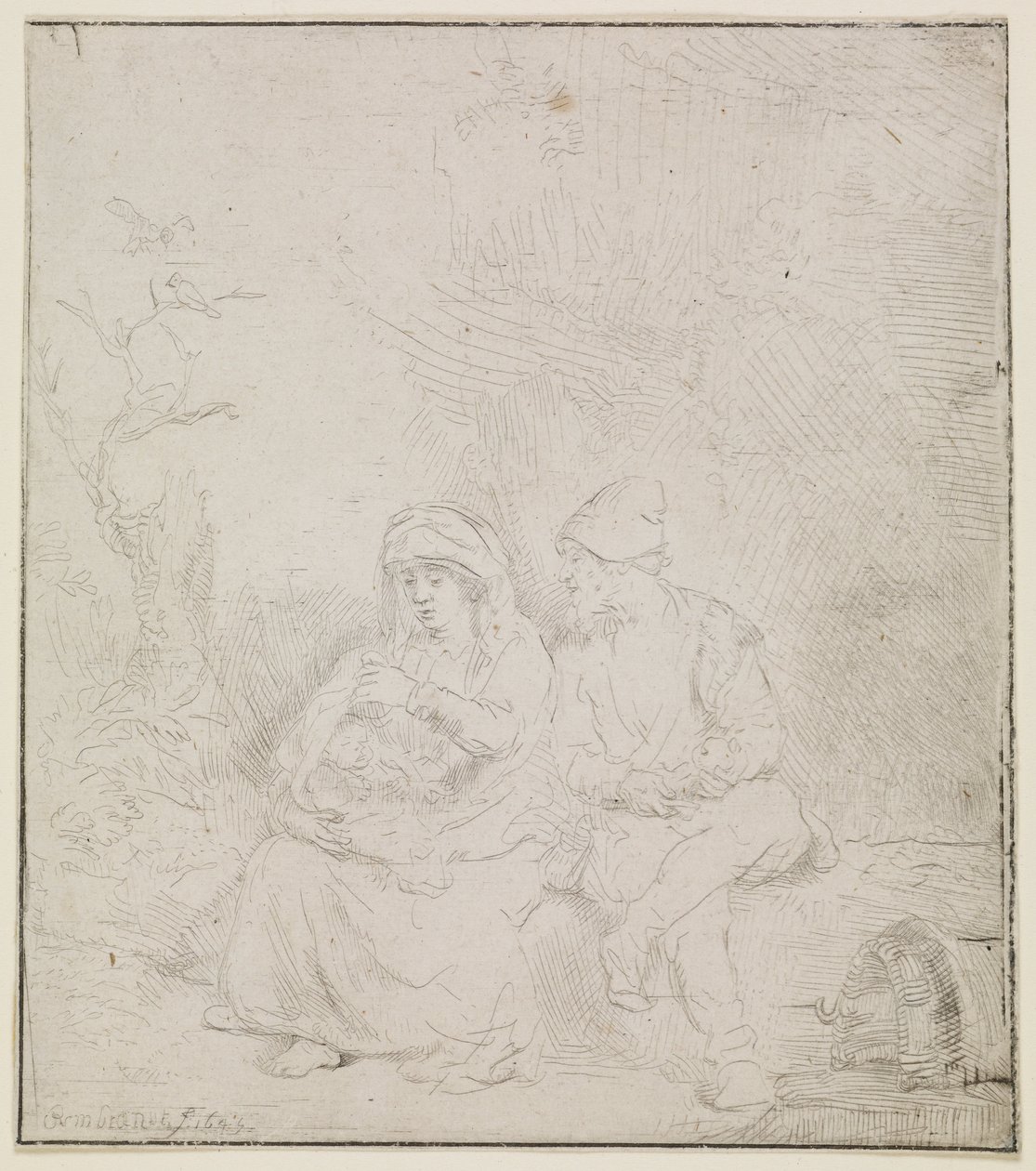 De rust tijdens de vlucht (licht geëtst) door Rembrandt van Rijn