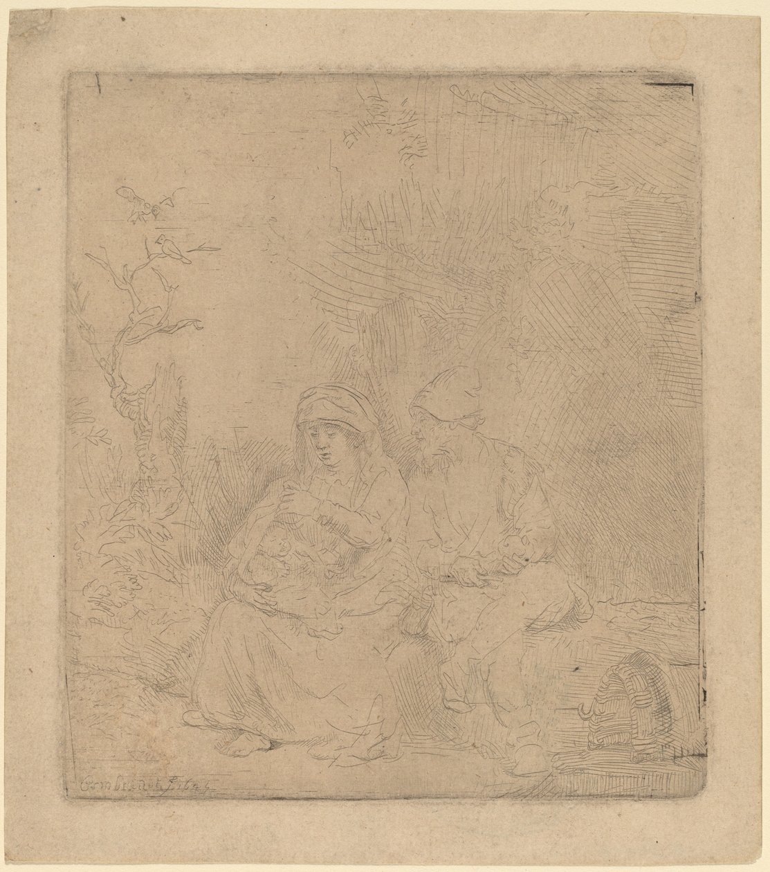 De rust tijdens de vlucht: Licht geëtst, 1645 door Rembrandt van Rijn