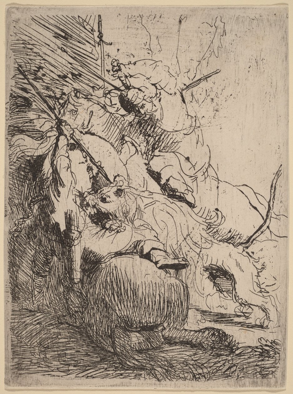 De jacht op de kleine leeuw (met één leeuw) door Rembrandt van Rijn
