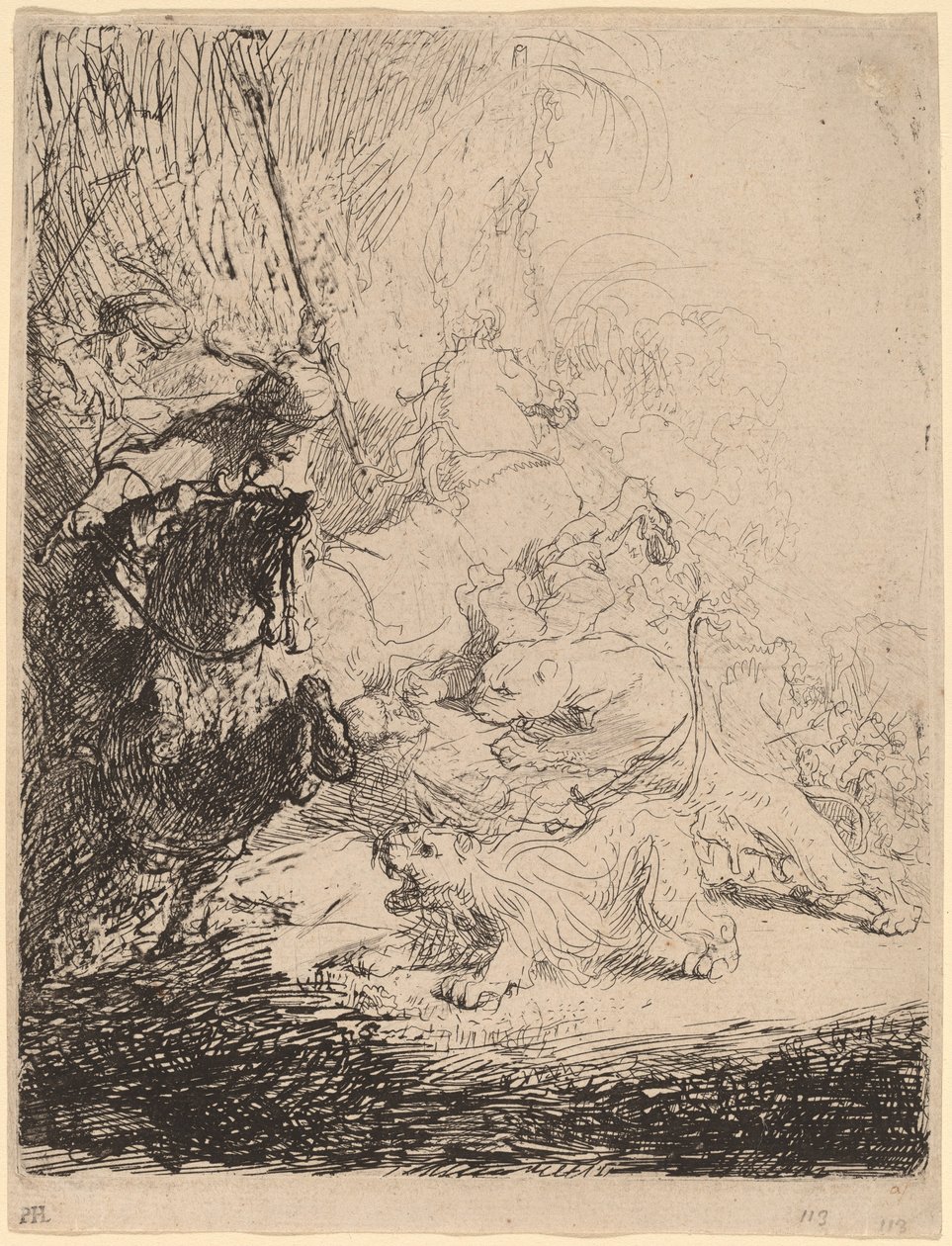 De Kleine Leeuwenjacht (met Twee Leeuwen) door Rembrandt van Rijn