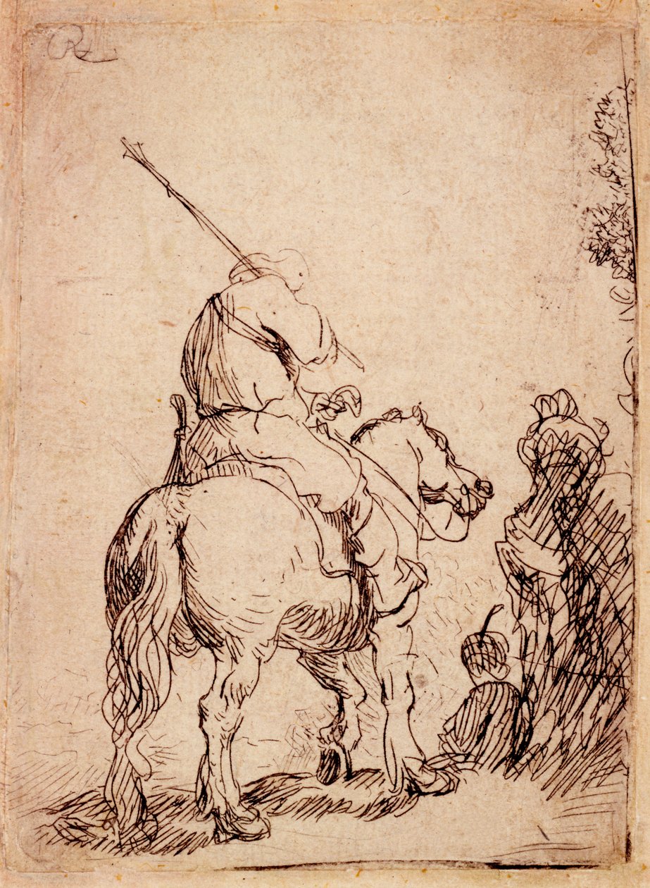 De Soldaat met Tulband te Paard, 1632 door Rembrandt van Rijn