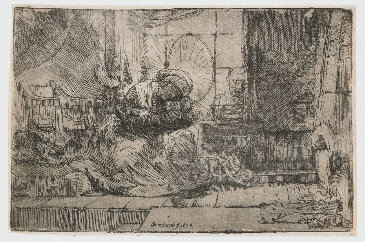 De Maagd en Kind met de Kat en de Slang door Rembrandt van Rijn