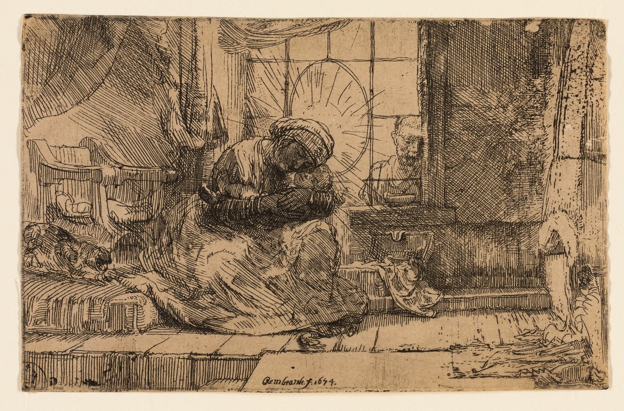 De Maagd en het Kind met de Kat en de Slang door Rembrandt van Rijn