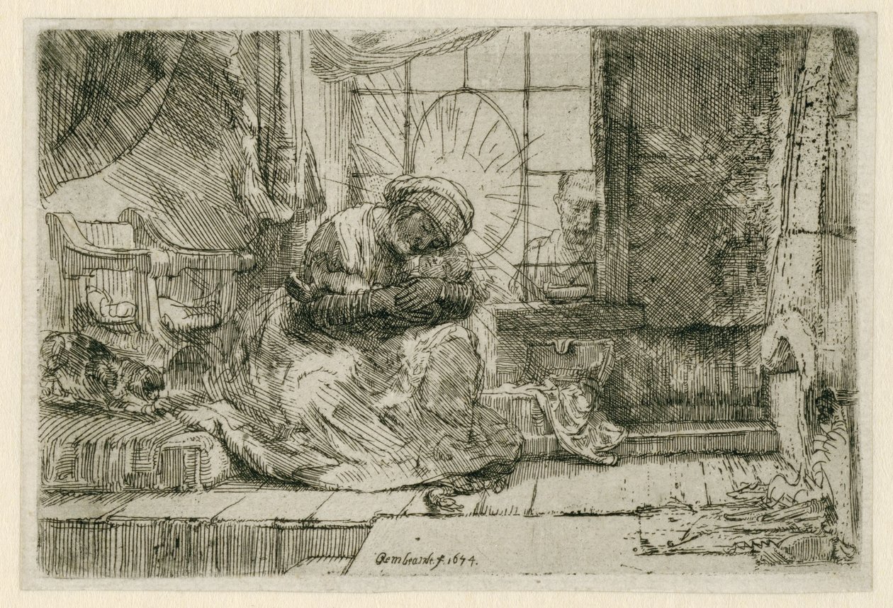 De Maagd en Kind met de kat en de slang door Rembrandt van Rijn