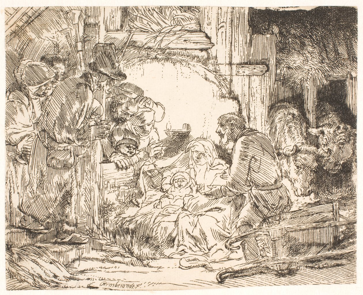 De aanbidding door de herders (met de lamp) door Rembrandt van Rijn