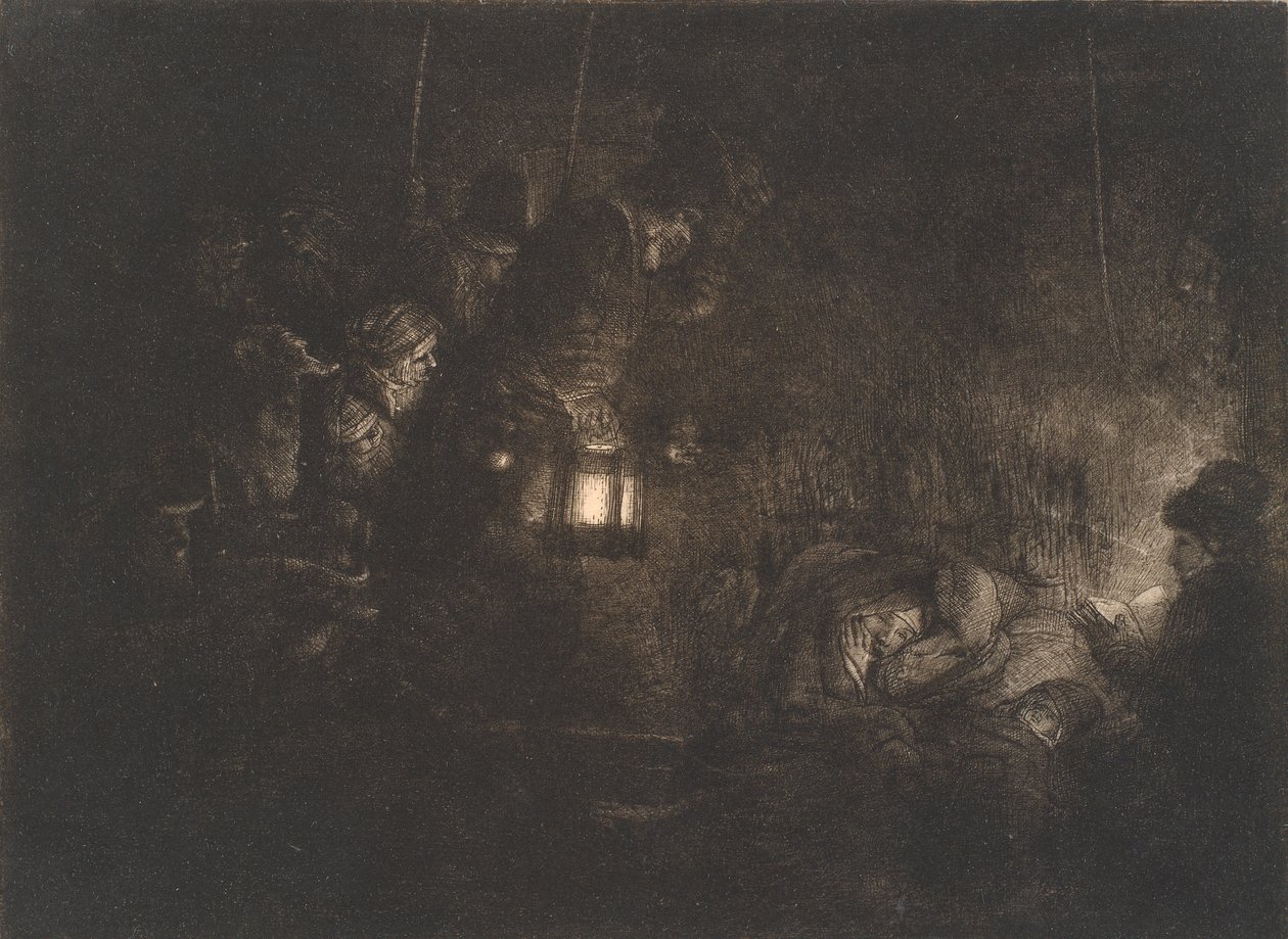 De aanbidding van de herders: een nachtstuk door Rembrandt van Rijn