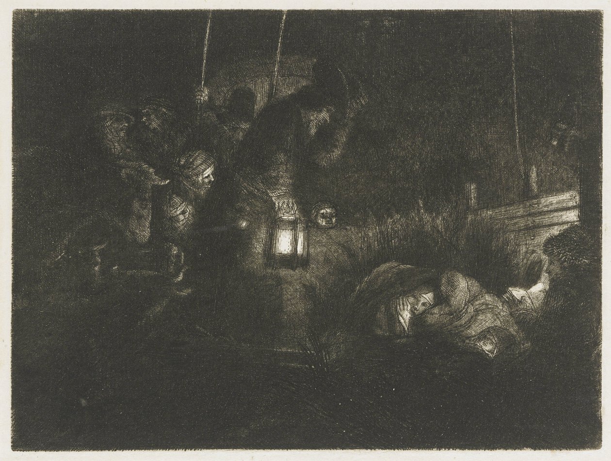 De aanbidding door de herders: een nachtelijk tafereel door Rembrandt van Rijn