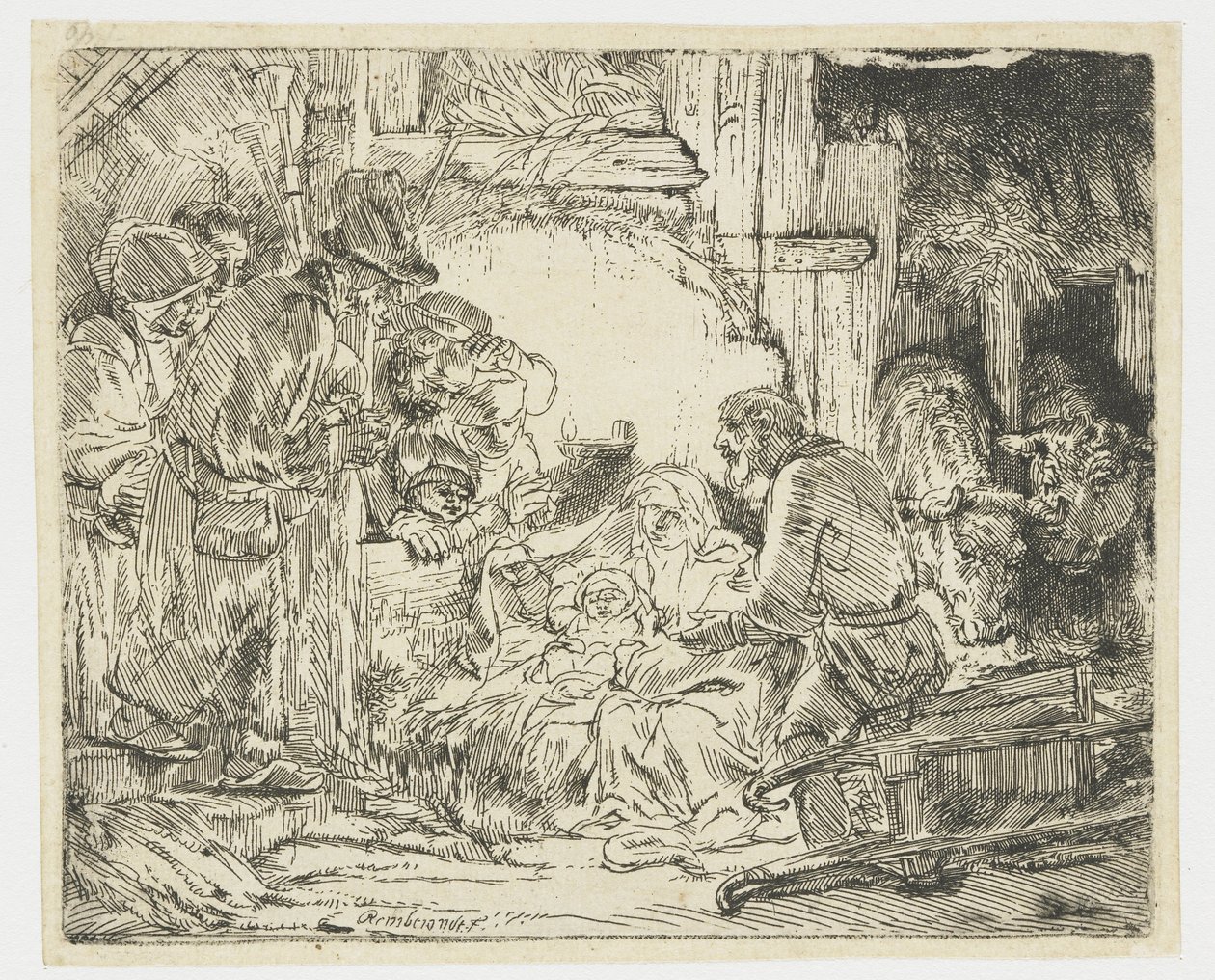 De aanbidding van de herders: met de lamp door Rembrandt van Rijn