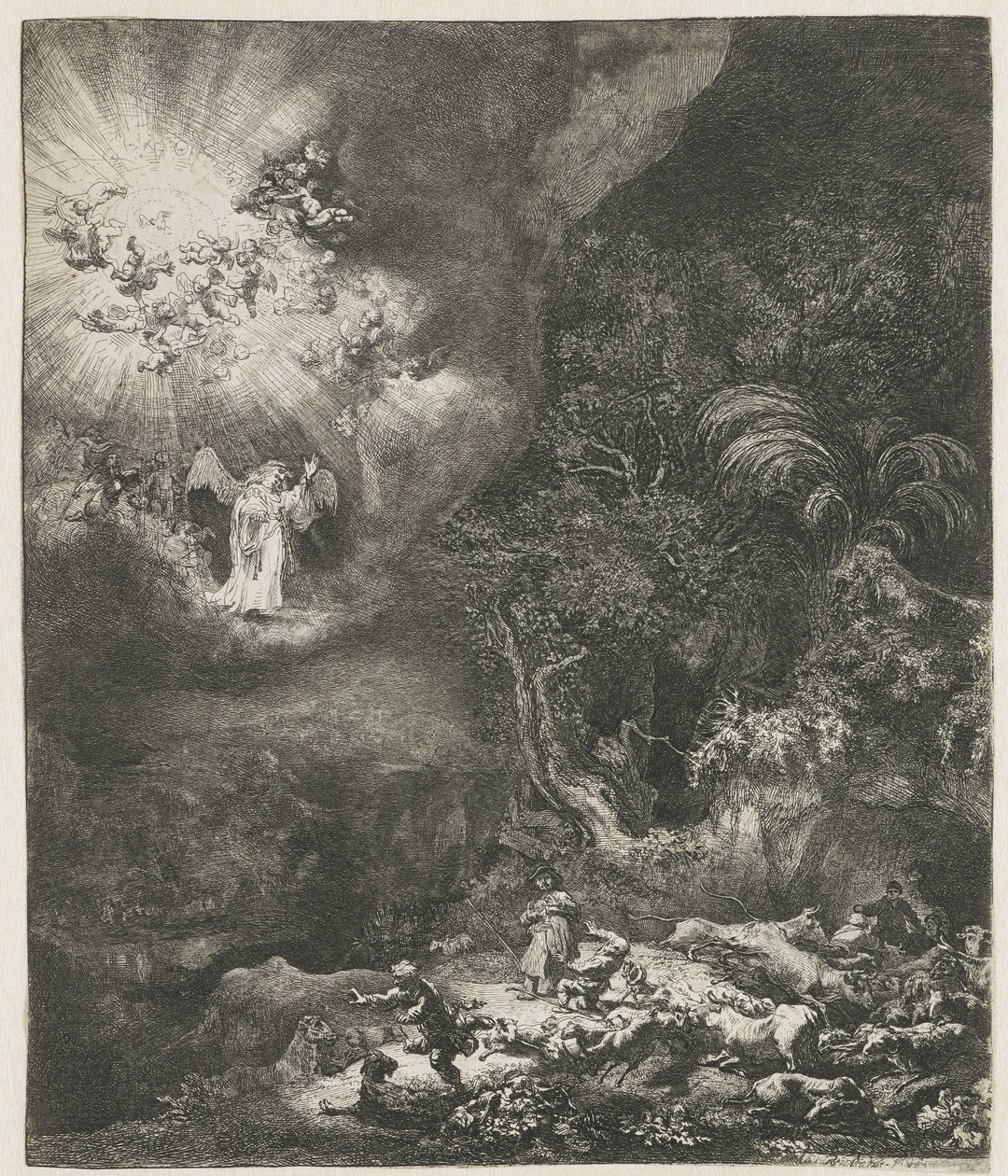 De Engel Verschijnt aan de Herders door Rembrandt van Rijn