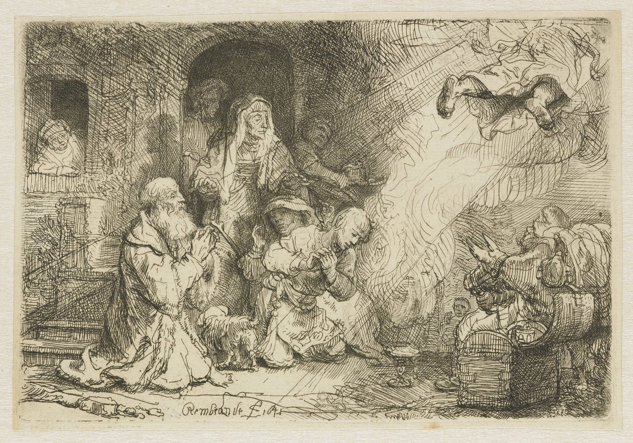De engel vertrekt uit de familie van Tobias door Rembrandt van Rijn